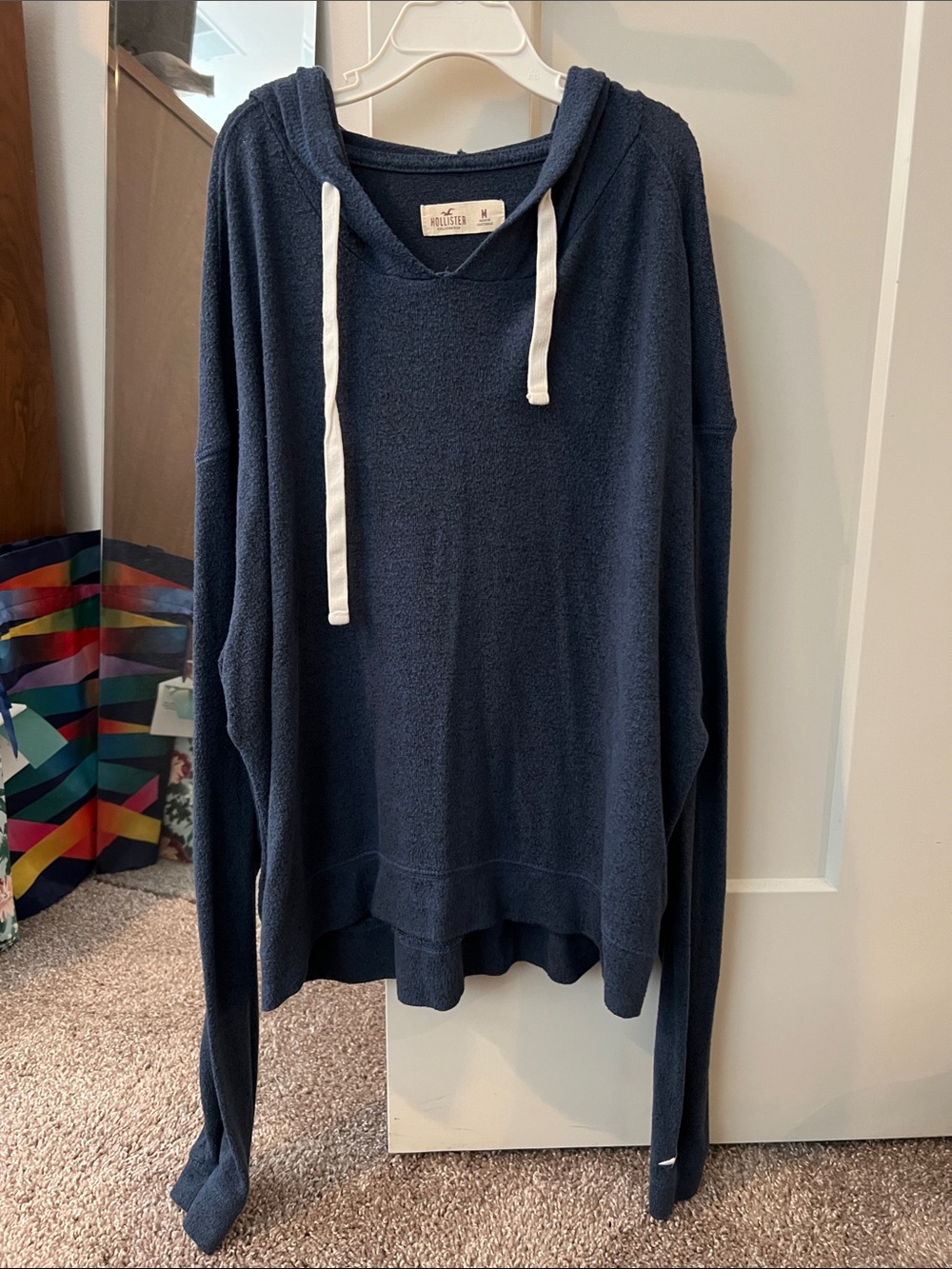 Hollister Navy Hooded Pullover with White Drawcords